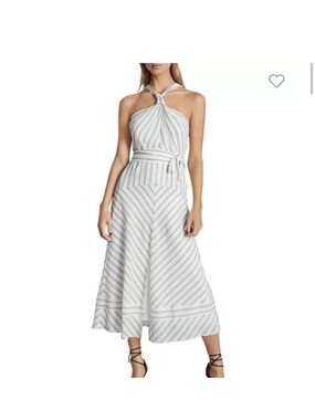 Reiss White Striped Halter Midi Dress